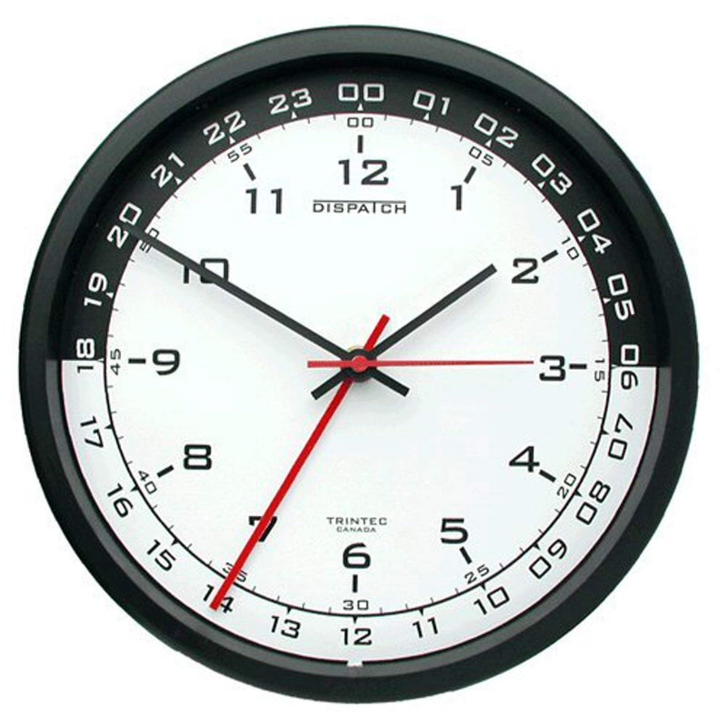 Trintec 12 & 24 Hour Military Time Swl Zulu Time 24hr Wall Clock 10" - White Dial with Black Moon DSP03